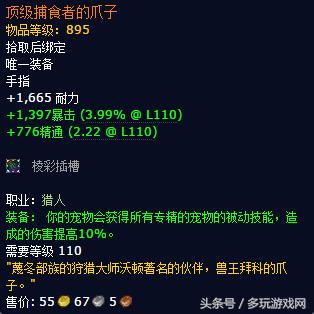 《魔兽世界》被低估的橙装:兽王猎捕食者的爪子测评