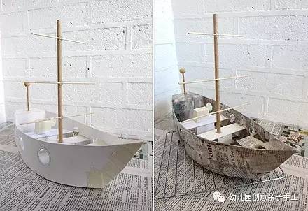 彩泥儿童简单手工轮船,幼儿园纸皮海盗船手工