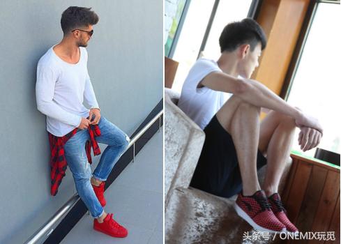 如何搭配运动鞋男,女士红色袜子搭配运动鞋