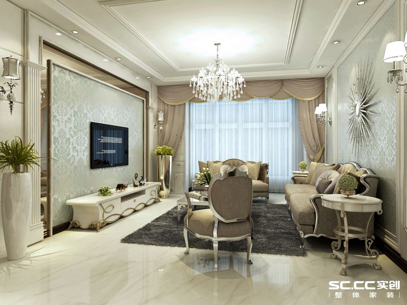 青岛海尔玫瑰兰庭公寓,120平方米欧式简约装修风格