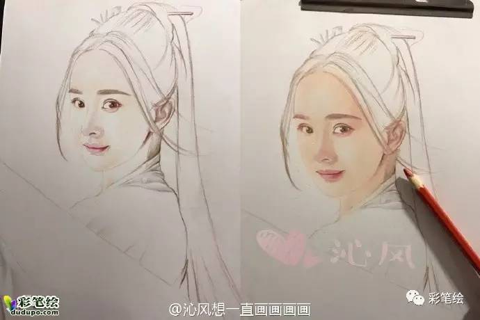 神似！彩铅画三生三世十里桃花中的姑姑白浅和太子夜华