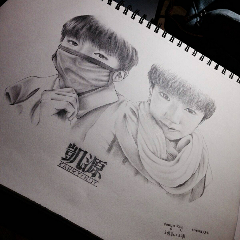 卡通人物鹿晗铅笔画,画风少年感十足的画