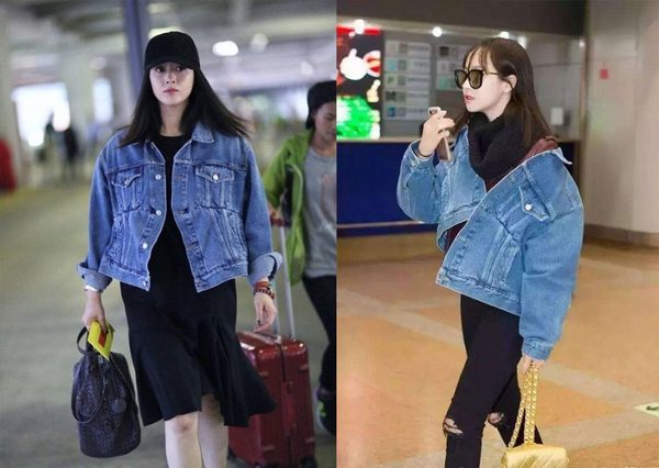 张翰热巴娜扎红裙撞衫,撞衫牛仔外套