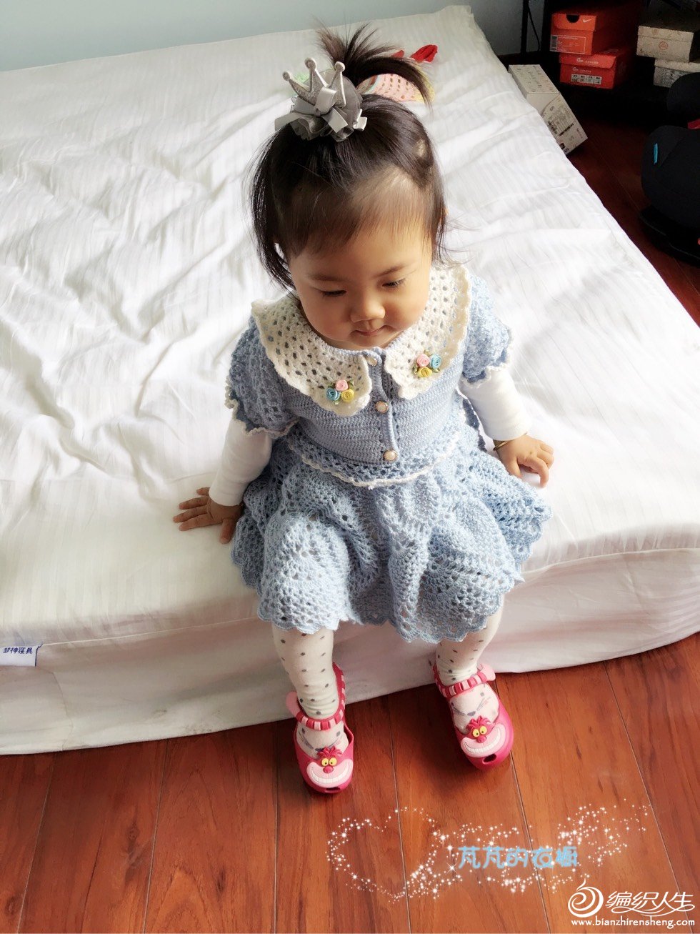 儿童泡泡袖钩针裙小红书款,钩针钩宝宝方领泡泡袖公主裙