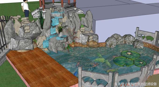 小型庭院鱼池假山设计,庭院锦鲤鱼池过滤改造
