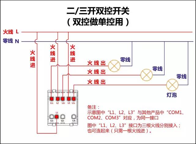 三开单控与单开双控接线视频,单开三控开关接线方法线路图