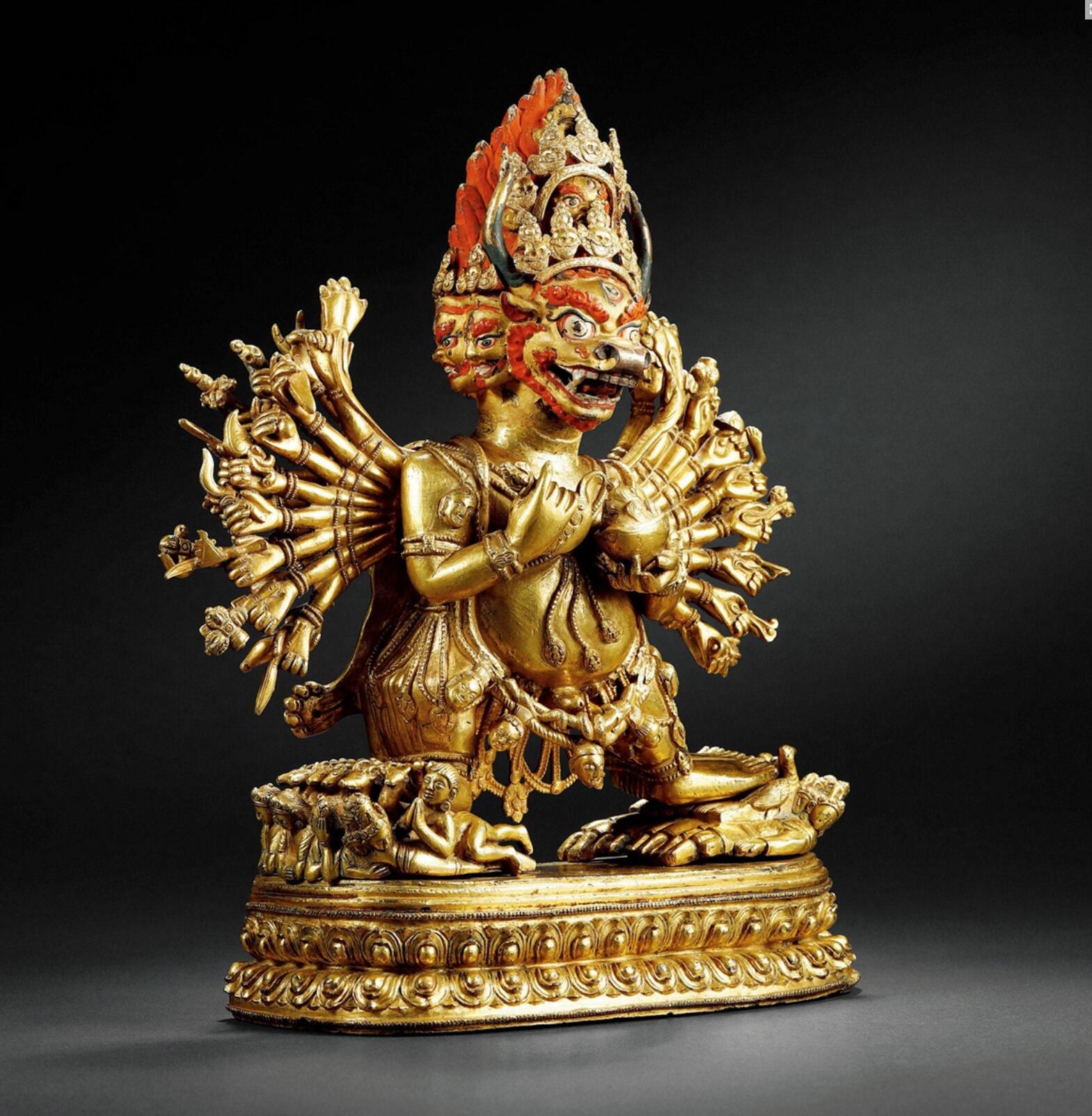 鎏金铜镶宝石佛像图片,铜鎏金胜乐金刚像