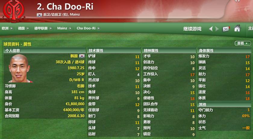 fm2017德甲联赛,邵佳一德甲数据