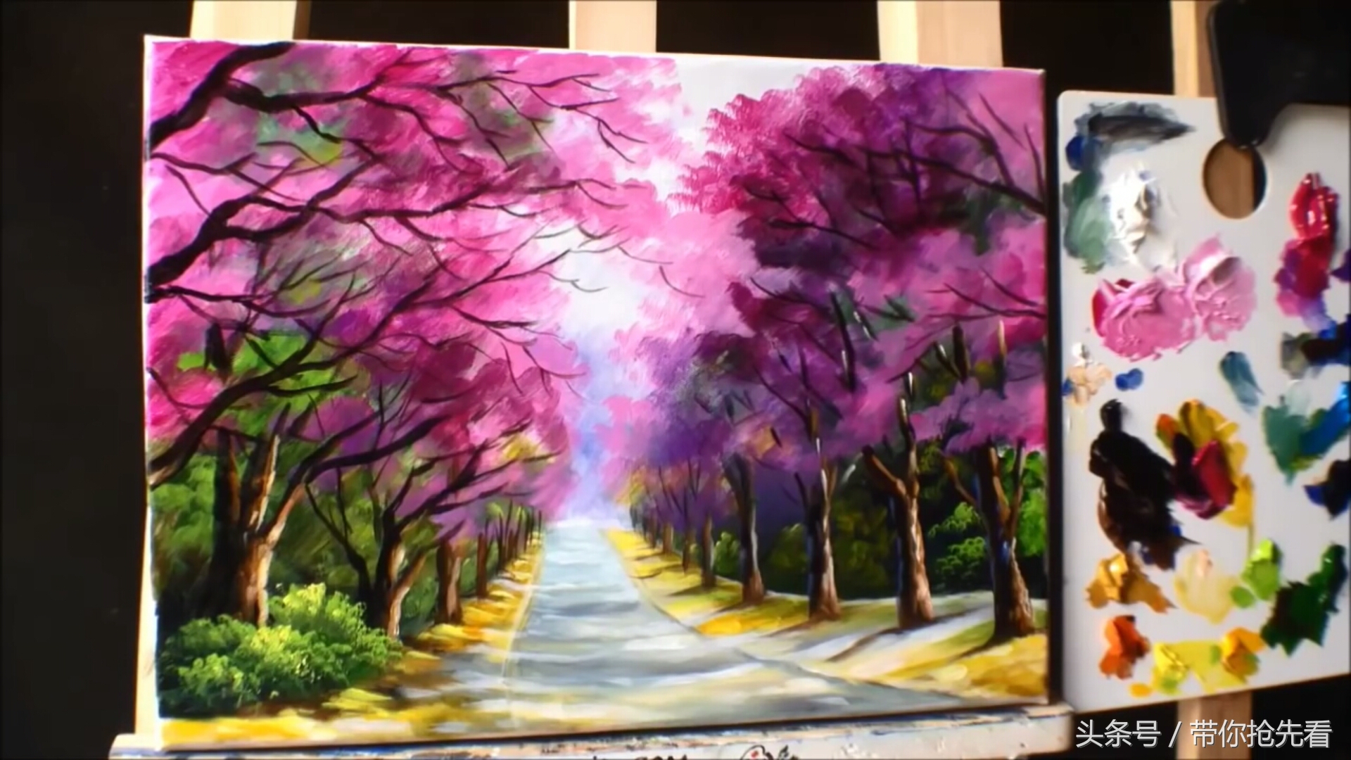 丙烯颜料画樱花树教程视频,丙烯颜料樱花的画法