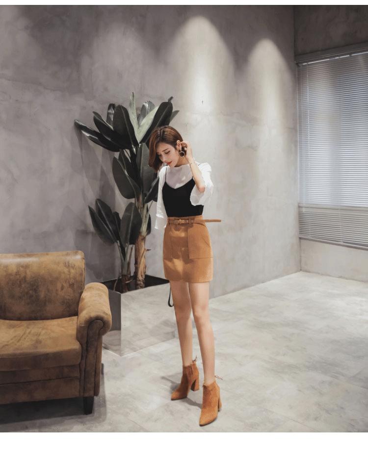 短靴尖头马丁磨砂皮棕色,短靴弹力靴高跟粗跟马丁靴