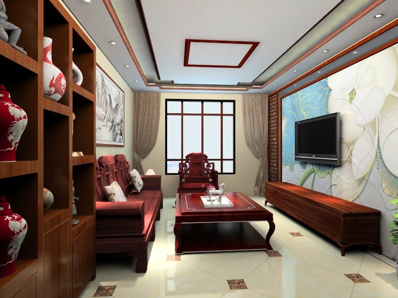 盛唐大观园128平装修案例,唐山现代中式风格装修