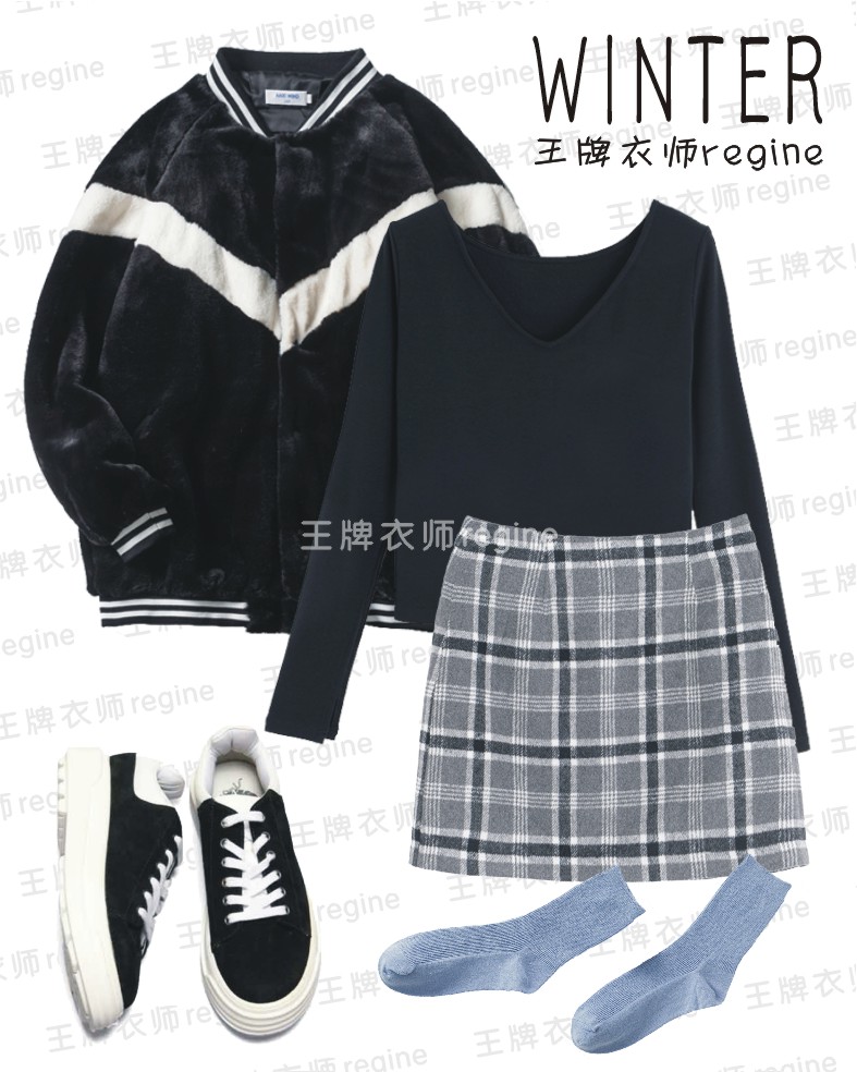 元气满满衬衫百褶裙,元气浅蓝格裙