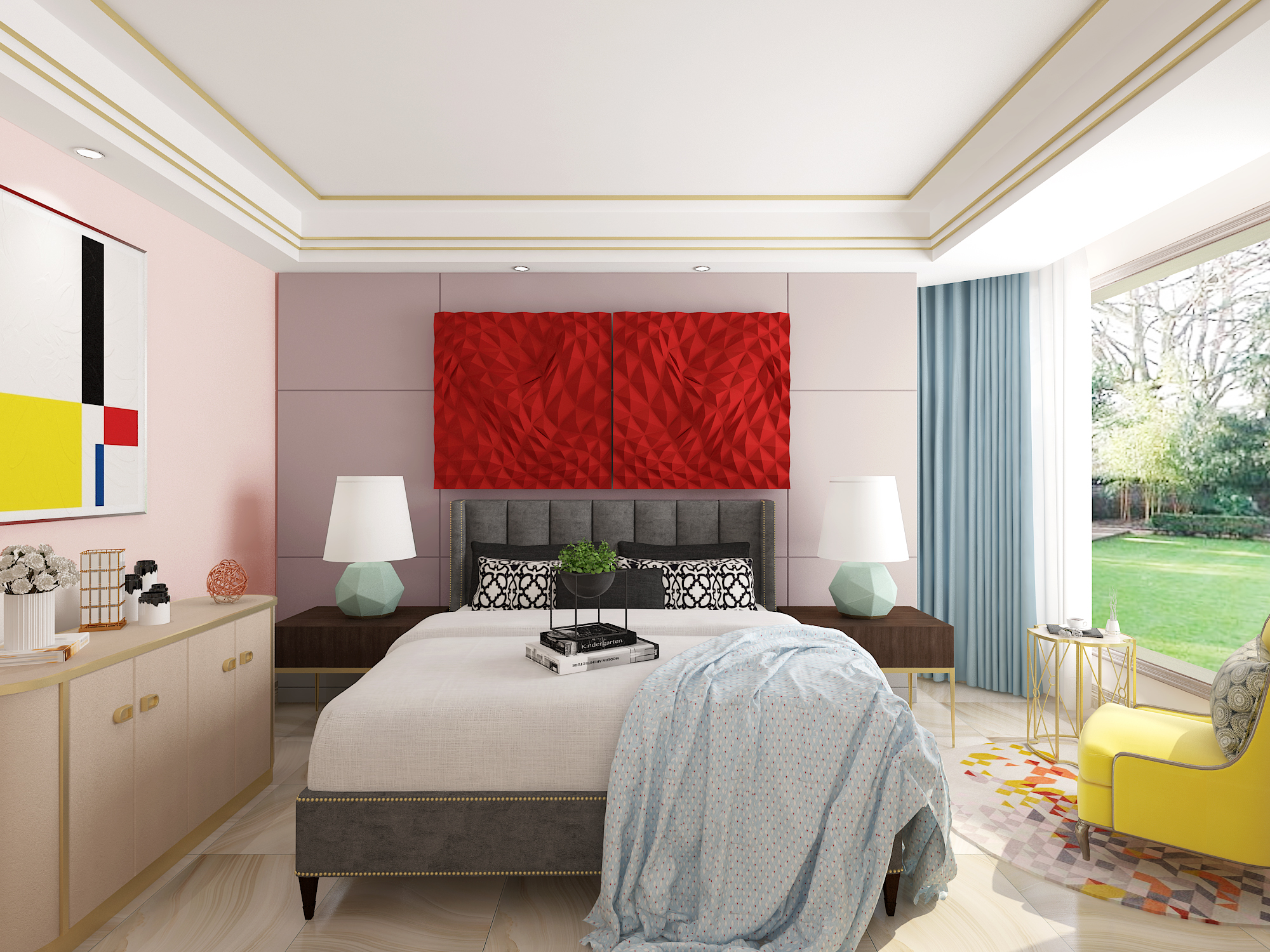 大面积卧室装修北欧轻奢效果图,北欧轻奢简约线条椭圆餐桌桌布