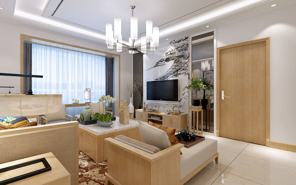 轻法式100平方小三室装修效果图,新中式风格三室一厅130平米