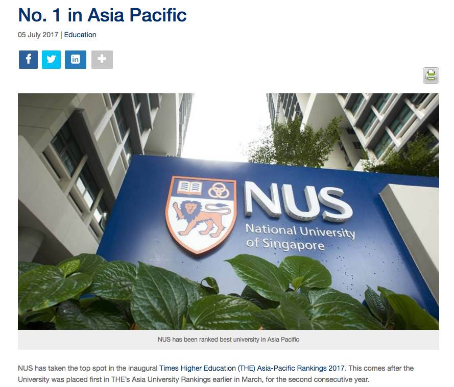 NUS蝉联亚洲第一！NTU又获新高！泰晤士2018全球大学排名新鲜出炉