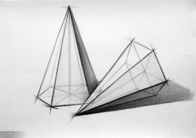 写生素描石膏几何体教学,几何体组合写生素描石膏构图教程