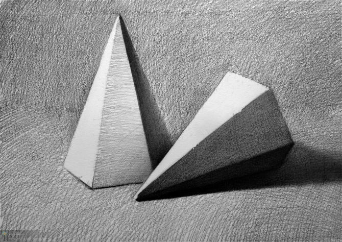 写生素描石膏几何体教学,几何体组合写生素描石膏构图教程