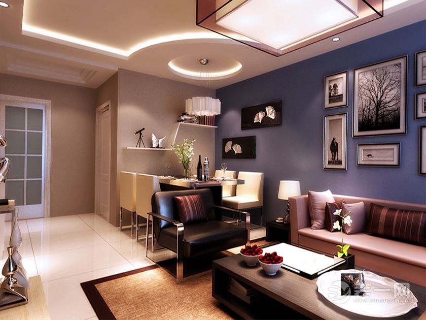 蓝色石膏条沙发背景墙,蓝色沙发背景墙图