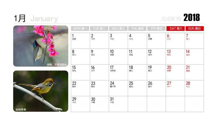 2018年鸟趣日历,太精美了,人手一份,值得收藏!