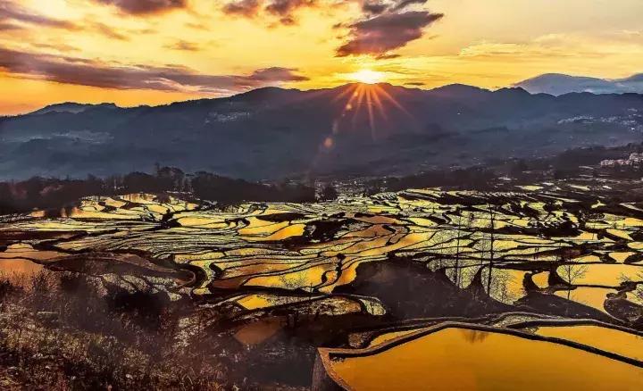 云南冬天的梯田 (云南冬季山坡梯田)