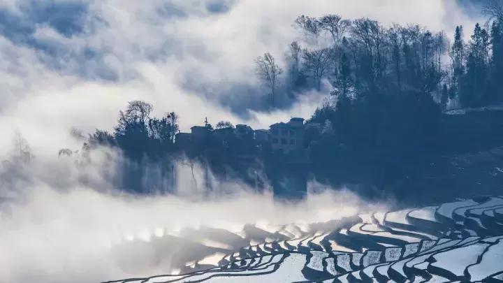 云南冬天的梯田 (云南冬季山坡梯田)