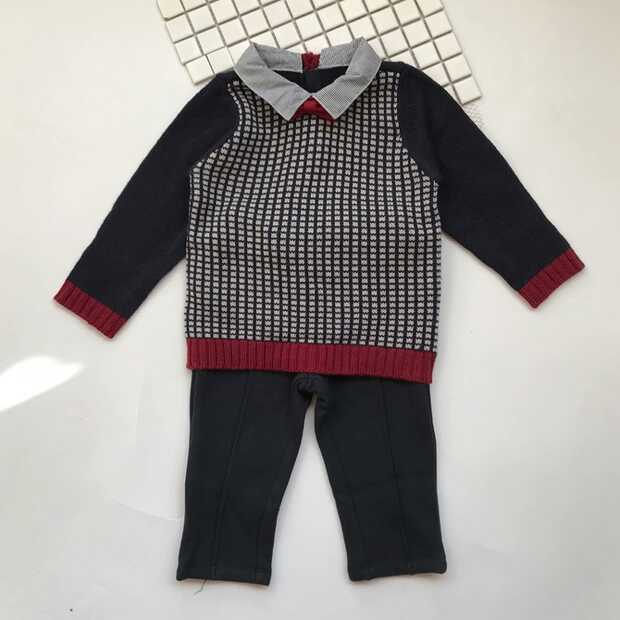 婴儿男童加绒裤子冬季衣服,男童韩国童装秋冬套装