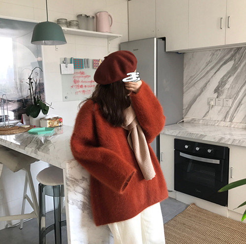 北极绒毛衣穿搭,白色貂绒毛衣搭配冬季