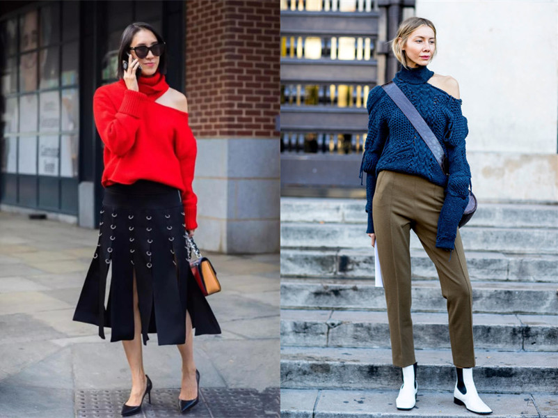 粗棒针毛衣宽松慵懒风搭配,拯救圆领粗针织毛衣穿搭