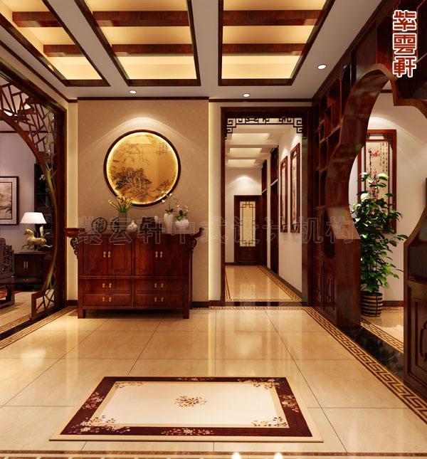 紫云轩人字形屋顶中式装修,紫云轩中式复古豪宅别墅设计