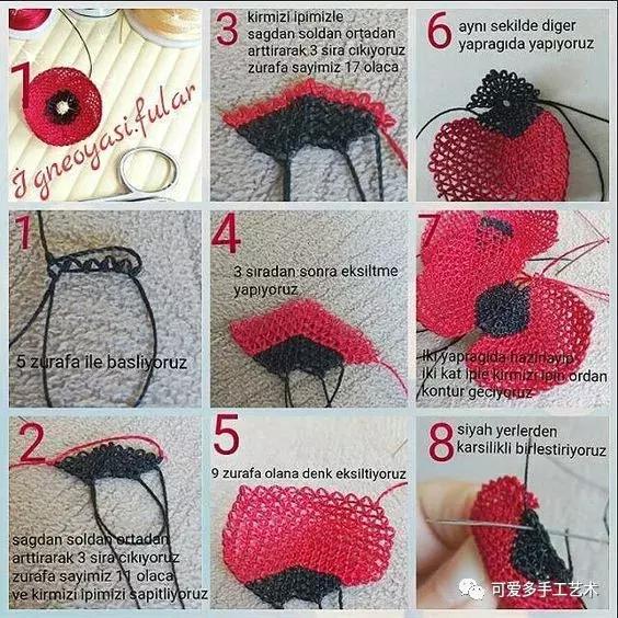 只是用针穿上了线不断绕圈打结，做出来的仿真花竟然比钩的还好看