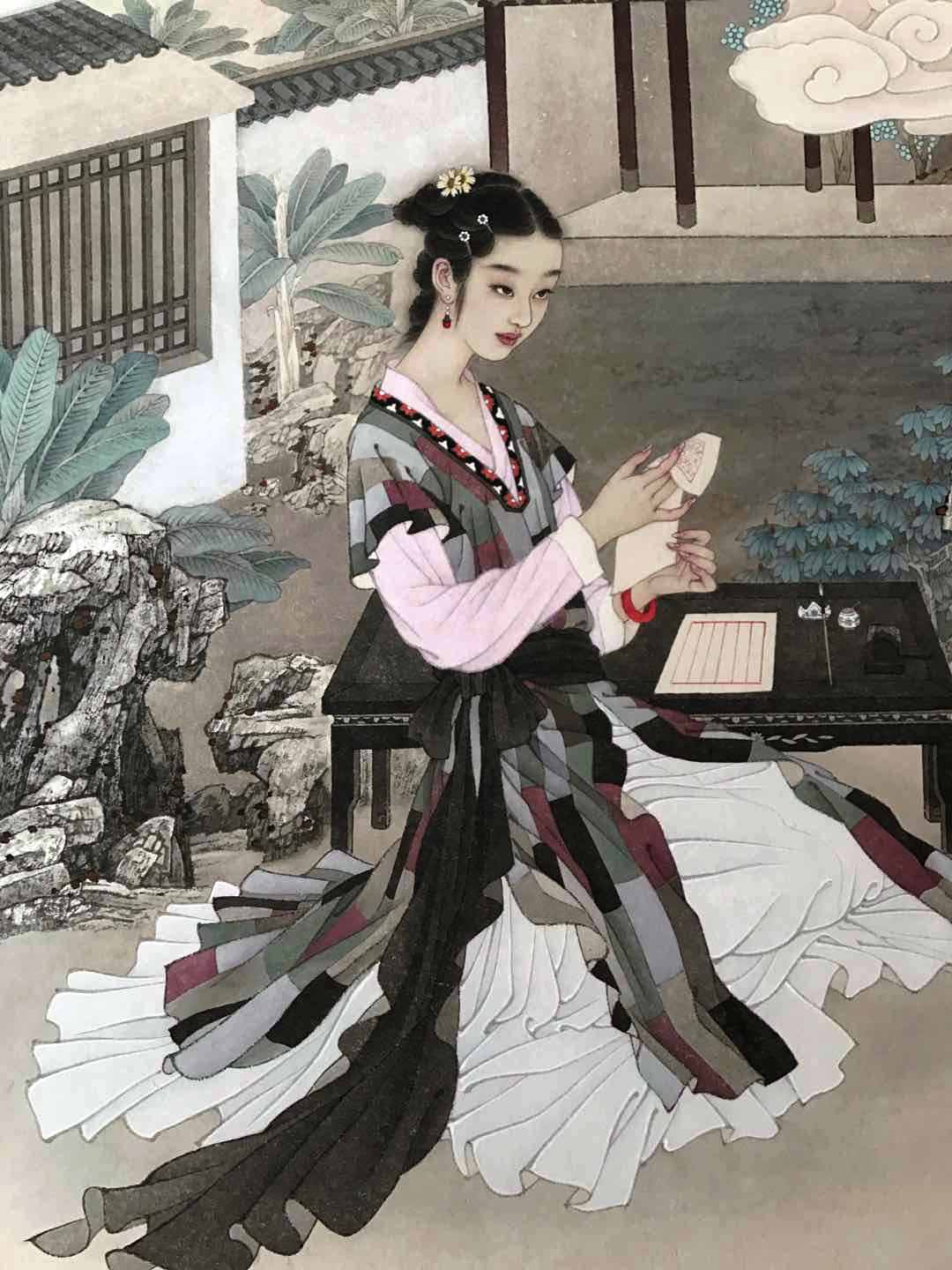 国画名家杨淑涛工笔仕女画欣赏,赵国经工笔仕女画作品欣赏