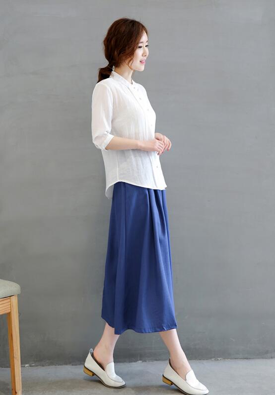 散发强大女神气场，让人过目不忘的棉麻立领中长裙套装