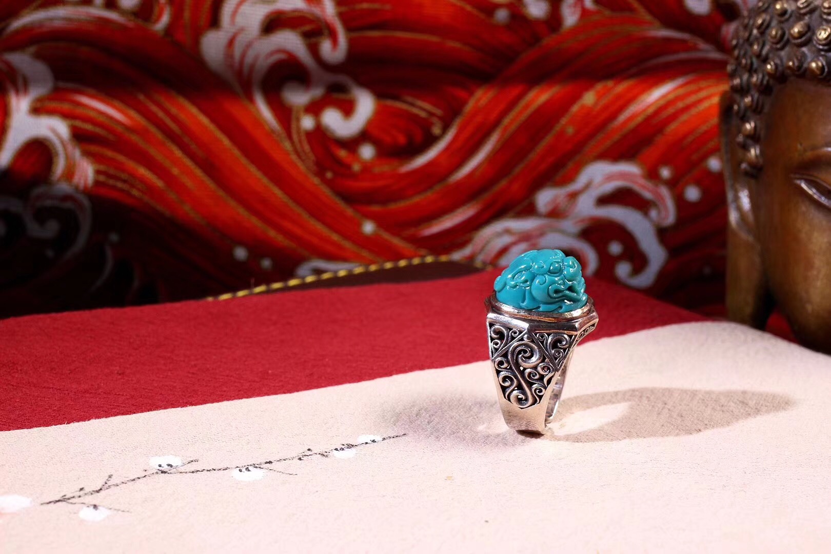 北工牙雕大师作品,喀什纯黄铜手工制作戒指