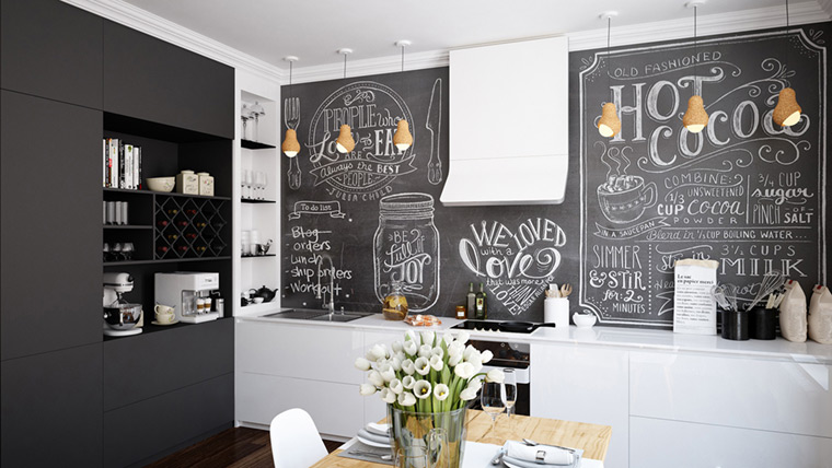 餐厨一体小空间设计,餐厅黑板墙效果图