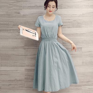 光腿穿裙子好看吗,棉麻显瘦通勤气质显腿长连衣裙