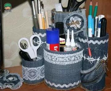 旧物改造牛仔裤收纳盒,旧牛仔改造壁挂收纳袋