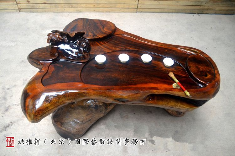 鸡翅木根雕茶台翻新完工,实木树根雕茶几