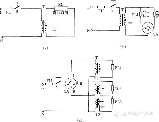 各种灯具线路接线图,单个灯具接线示意图