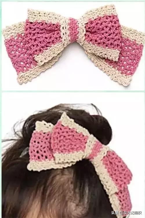 蝴蝶结的钩法教程全过程,金边蝴蝶结钩针详细教程图解