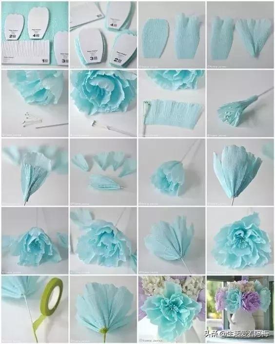 皱纹纸花朵手工艺术,纸艺玫瑰花的制作方法皱纹纸