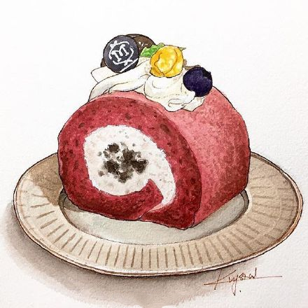 水彩森系小清新插画甜品,手绘治愈系甜品插画