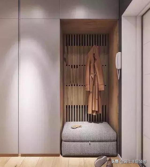 玄关用格栅和木饰面搭配效果图,木格栅玄关用什么点缀