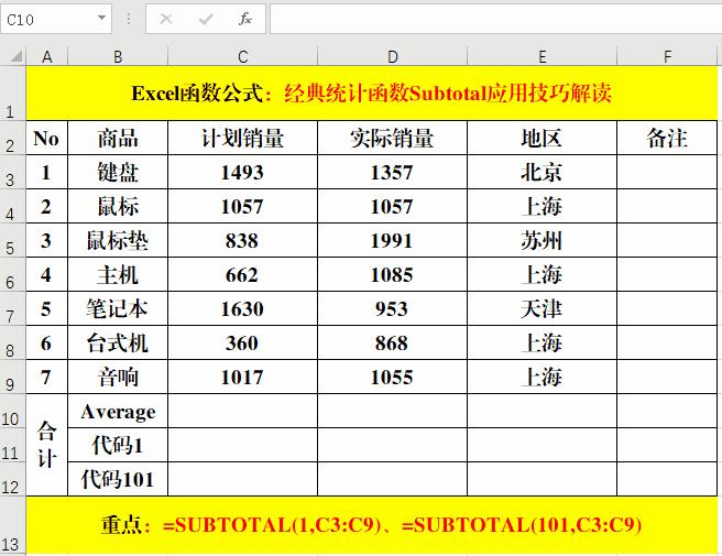 subtotal函数统计非空单元格个数,用subtotal根据条件统计个数
