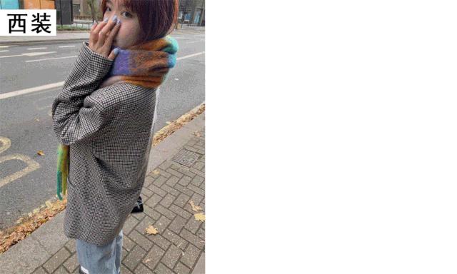 围巾女冬季百搭彩虹格子,冬季高级感彩虹围巾