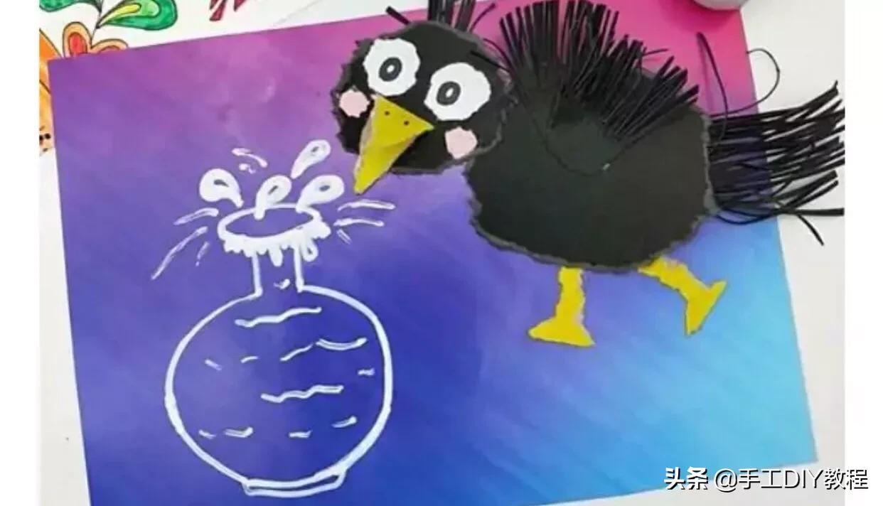 乌鸦喝水创意美术8岁课程,乌鸦喝水幼儿创意绘画