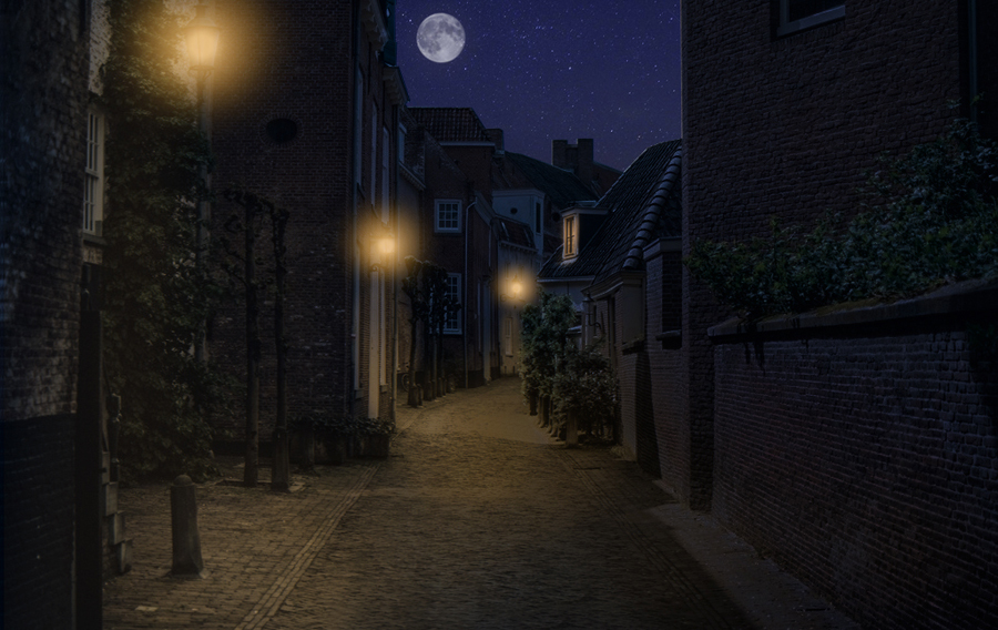 ps夜晚路灯下街道效果,ps平面图夜晚灯光效果教程