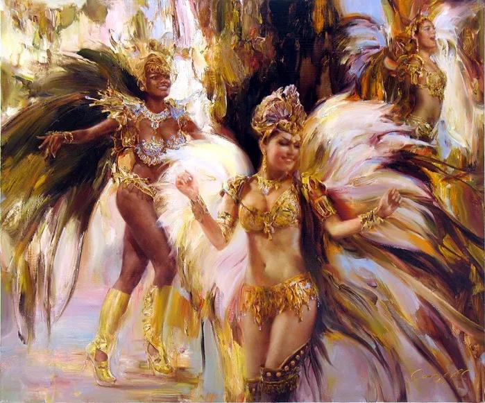 俄罗斯艺术家AydemirSaidov的人体绘画,花间的美丽少女