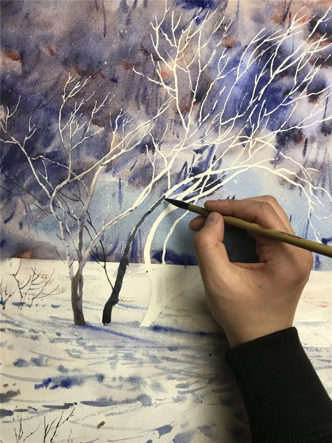 100幅风景写生水粉画教程,如何画雪景图水彩画教程