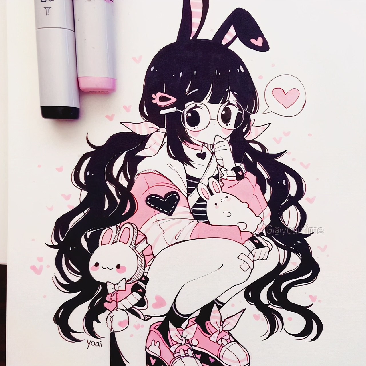 日本插画师一组手绘少女插画,日本画师绝美线稿插画集