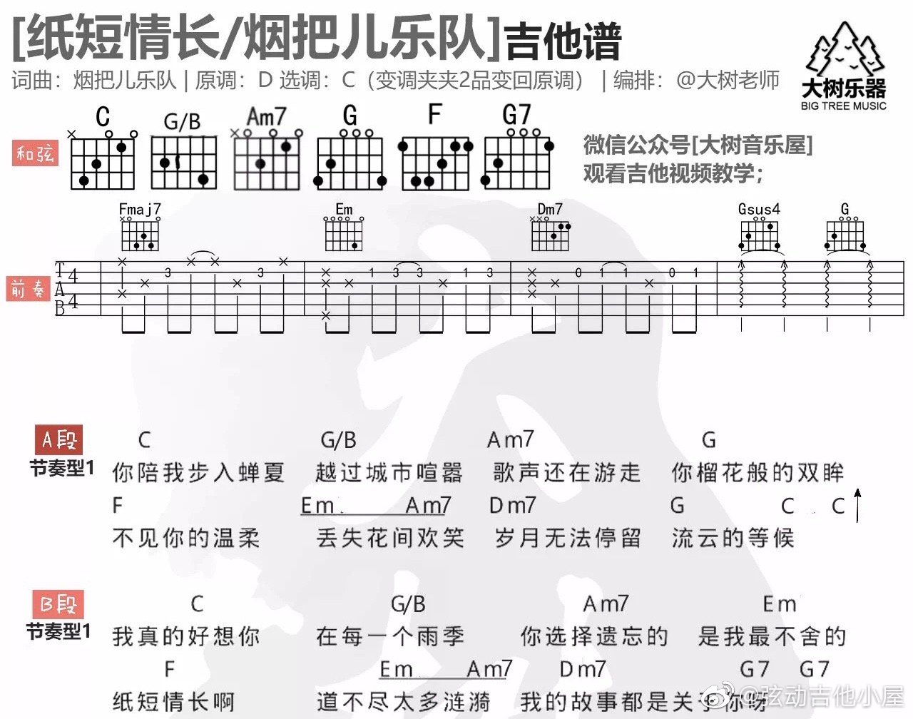 怎么看吉他谱调弦,吉他调谱怎么看